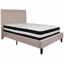 MFO Princeton Collection Full Size Bed in Beige Fabric with Pocket Spring Mattress
