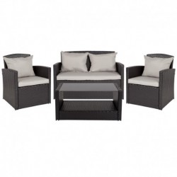 MFO Farley Collection 4 Piece Black Patio Set with Gray Back Pillows and Seat Cushions