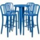 MFO 24'' Round Blue Metal Indoor-Outdoor Bar Table Set with 4 Vertical Slat Back Stools