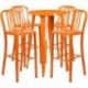 MFO 24'' Round Orange Metal Indoor-Outdoor Bar Table Set with 4 Vertical Slat Back Stools