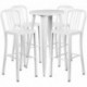 MFO 24'' Round White Metal Indoor-Outdoor Bar Table Set with 4 Vertical Slat Back Stools