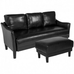 MFO Cruz Collection Sofa and Ottoman in Black Leather