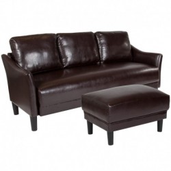 MFO Cruz Collection Sofa and Ottoman in Brown Leather
