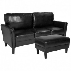 MFO Cruz Collection Sofa and Ottoman in Black Leather