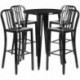 MFO 30'' Round Black Metal Indoor-Outdoor Bar Table Set with 4 Vertical Slat Back Stools
