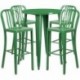 MFO 30'' Round Green Metal Indoor-Outdoor Bar Table Set with 4 Vertical Slat Back Stools