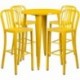 MFO 30'' Round Yellow Metal Indoor-Outdoor Bar Table Set with 4 Vertical Slat Back Stools