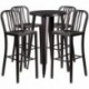 MFO 24'' Round Black-Antique Gold Metal Indoor-Outdoor Bar Table Set with 4 Vertical Slat Back Stools