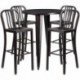 MFO 30'' Round Black-Antique Gold Metal Indoor-Outdoor Bar Table Set with 4 Vertical Slat Back Stools