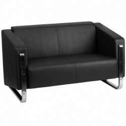 MFO Stanford Collection Contemporary Black Leather Loveseat with Stainless Steel Frame