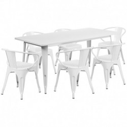 MFO 31.5'' x 63'' Rectangular White Metal Indoor-Outdoor Table Set with 6 Arm Chairs