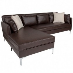 MFO Aguila Collection Accent Pillow Back Sectional with Left Side Facing Chaise in Brown Leather