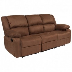 MFO Oxford Collection Chocolate Brown Microfiber Sofa with Two Built-In Recliners