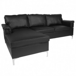 MFO Stanford Collection Plush Pillow Back Sectional with Left Side Facing Chaise in Black Leather