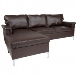 MFO Stanford Collection Plush Pillow Back Sectional with Left Side Facing Chaise in Brown Leather