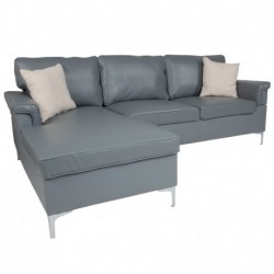 MFO Stanford Collection Plush Pillow Back Sectional with Left Side Facing Chaise in Gray Leather