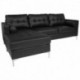 MFO Oxford Tufted Back Sectional with Left Side Facing Chaise & Bolster Pillows in Black Leather