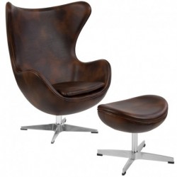 MFO Bomber Jacket Leather Egg Chair with Tilt-Lock Mechanism and Ottoman