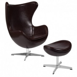 MFO Brown Leather Egg Chair with Tilt-Lock Mechanism and Ottoman