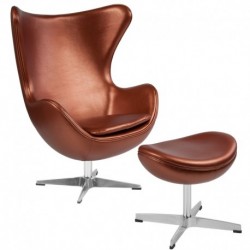 MFO Copper Leather Egg Chair with Tilt-Lock Mechanism and Ottoman