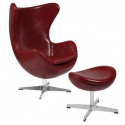 MFO Cordovan Leather Egg Chair with Tilt-Lock Mechanism and Ottoman