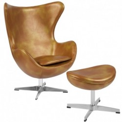 MFO Gold Leather Egg Chair with Tilt-Lock Mechanism and Ottoman