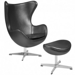 MFO Gray Leather Egg Chair with Tilt-Lock Mechanism and Ottoman