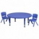 MFO 45'' Round Adjustable Blue Plastic Activity Table Set with 2 School Stack Chairs