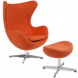 MFO Orange Wool Fabric Egg Chair with Tilt-Lock Mechanism and Ottoman