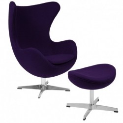 MFO Purple Wool Fabric Egg Chair with Tilt-Lock Mechanism and Ottoman
