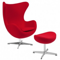 MFO Red Wool Fabric Egg Chair with Tilt-Lock Mechanism and Ottoman