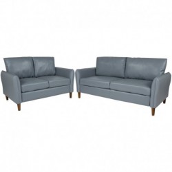 MFO Sir Collection Plush Pillow Back Loveseat and Sofa Set in Gray Leather