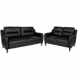 MFO Stanford Collection Bustle Back Loveseat and Sofa Set in Black Leather