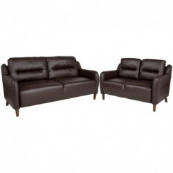 MFO Stanford Collection Bustle Back Loveseat and Sofa Set in Brown Leather