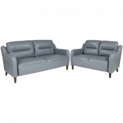MFO Stanford Collection Bustle Back Loveseat and Sofa Set in Gray Leather