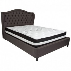 MFO Princeton Collection Queen Size Bed in Dark Gray Fabric with Pocket Spring Mattress